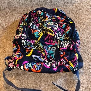 Vera Bradley Quilted Black Backpack with Multicolor Butterfly Print